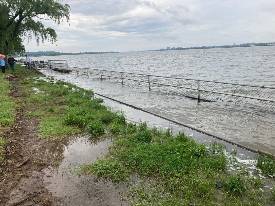 Waterfront infrastructure damage and flooding is pictured at Washington D.C. on 10/20/2026.