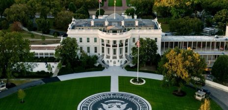 Trump Posts Aerial Photo of White House With Presidential Seal on South Lawn