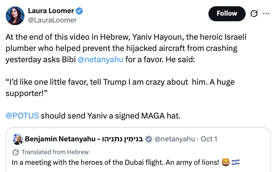 Trump Hails Israeli Plumber Who Helped Stop Flydubai Hijacking