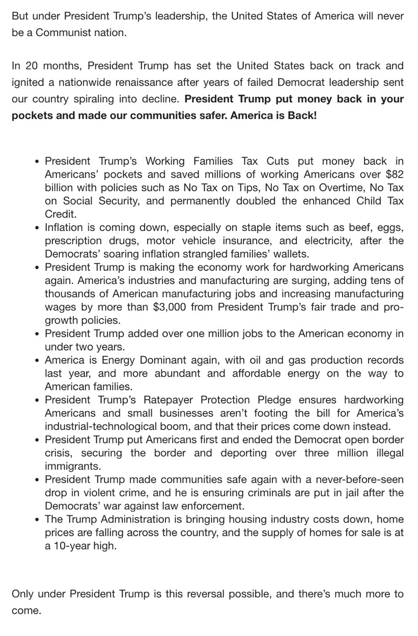 47th President Donald J. Trump posted a screenshot of a White House report on Truth Social at WASHINGTON D.C.